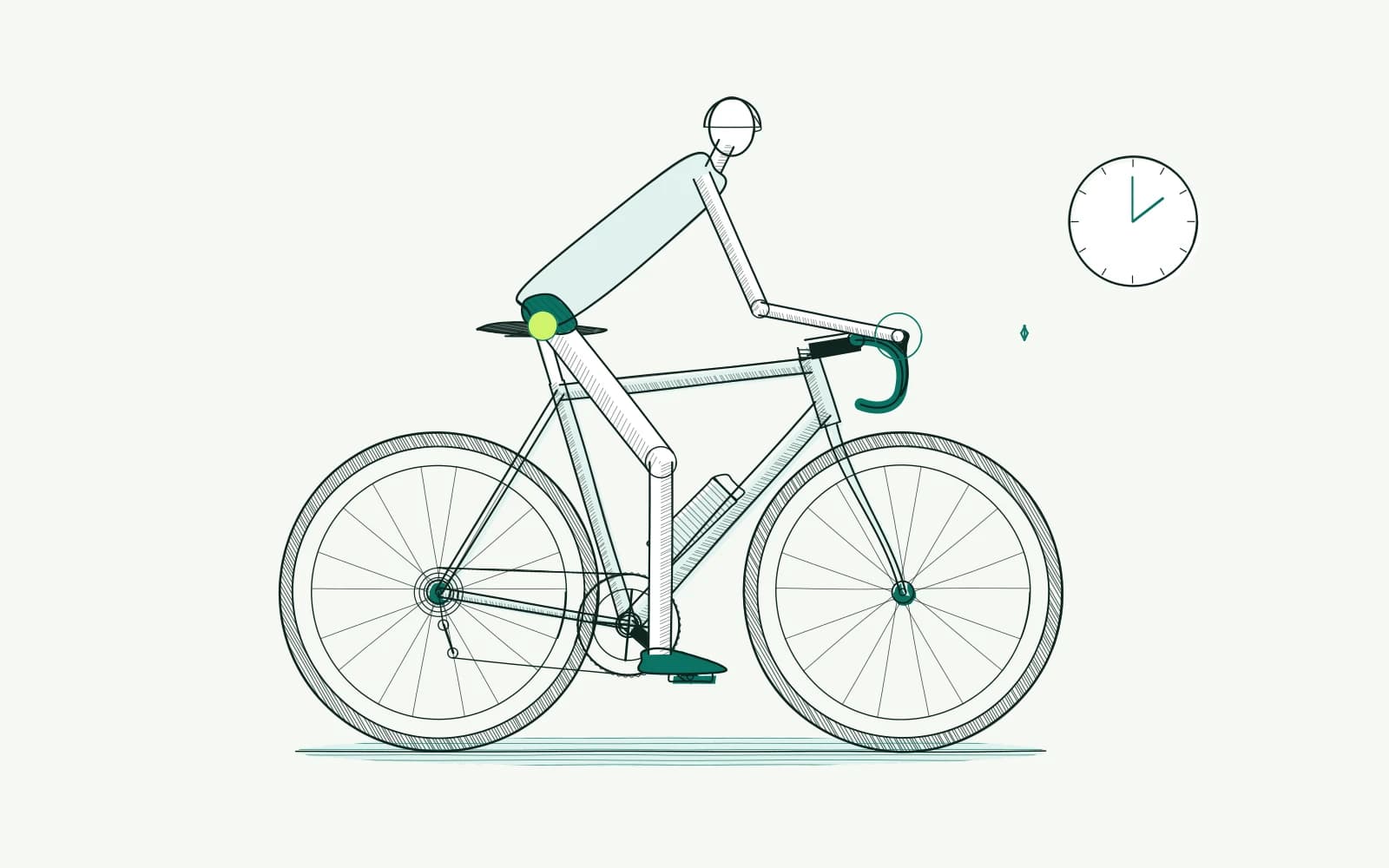 Rider in a relaxed endurance position, supported by the saddle with hands on the bars and a moderate handlebar height difference.
